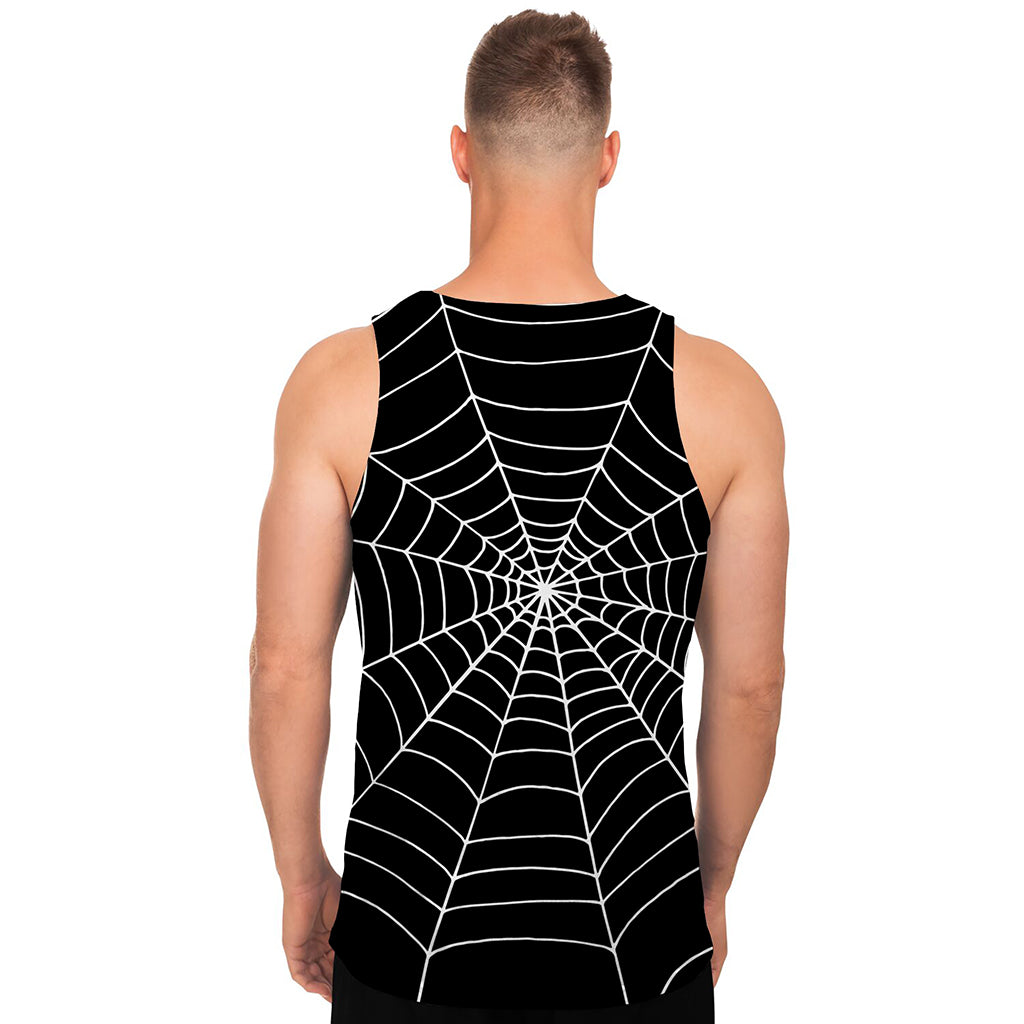 Black And White Cobweb Print Men's Tank Top