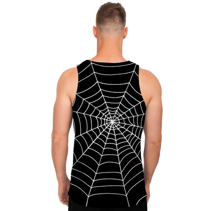 Black And White Cobweb Print Men's Tank Top