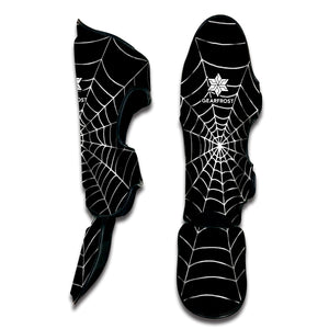 Black And White Cobweb Print Muay Thai Shin Guard