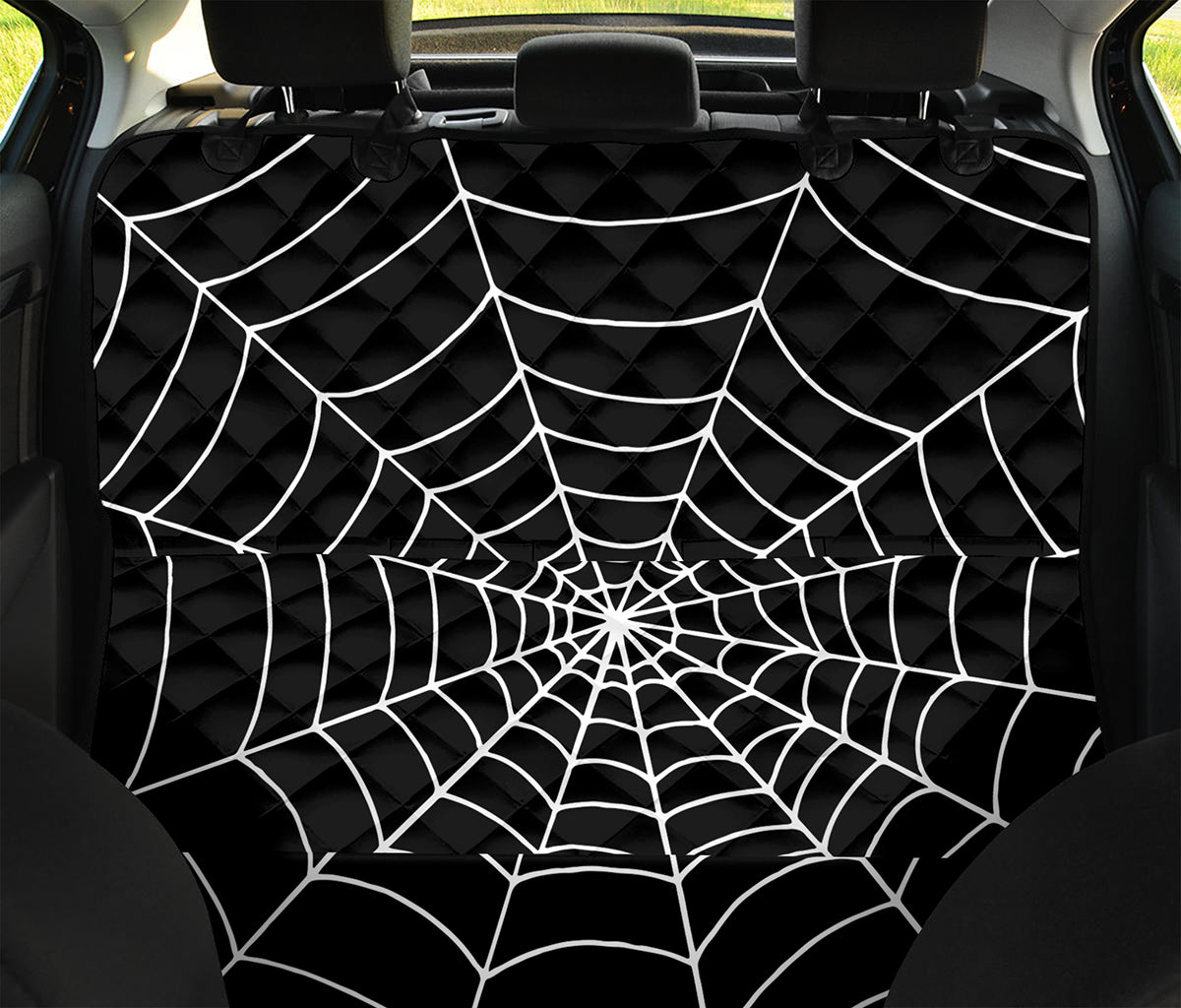 Black And White Cobweb Print Pet Car Back Seat Cover