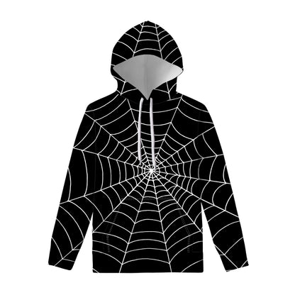 Black And White Cobweb Print Pullover Hoodie