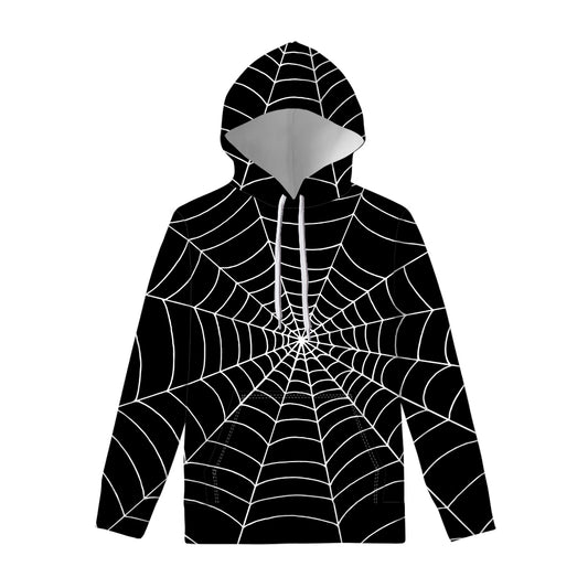 Black And White Cobweb Print Pullover Hoodie