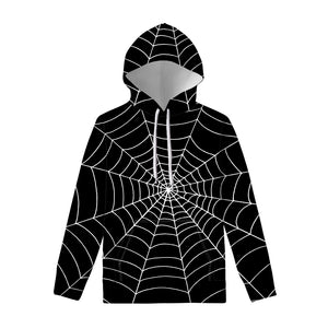 Black And White Cobweb Print Pullover Hoodie