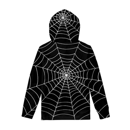 Black And White Cobweb Print Pullover Hoodie