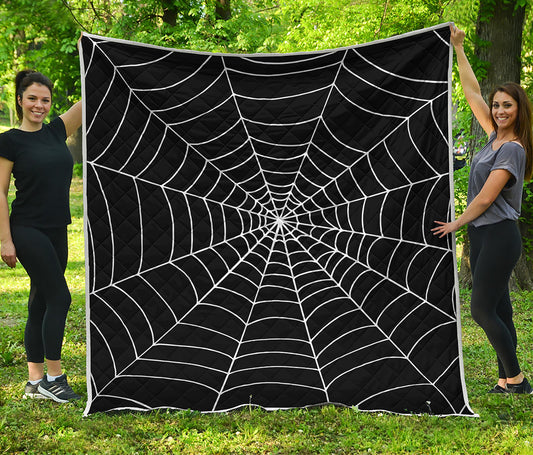 Black And White Cobweb Print Quilt