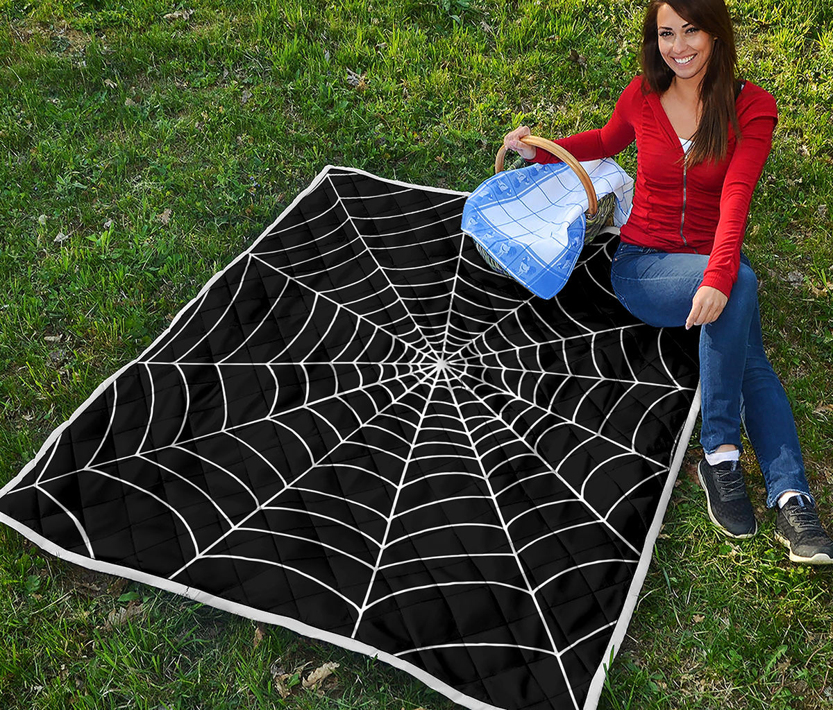 Black And White Cobweb Print Quilt