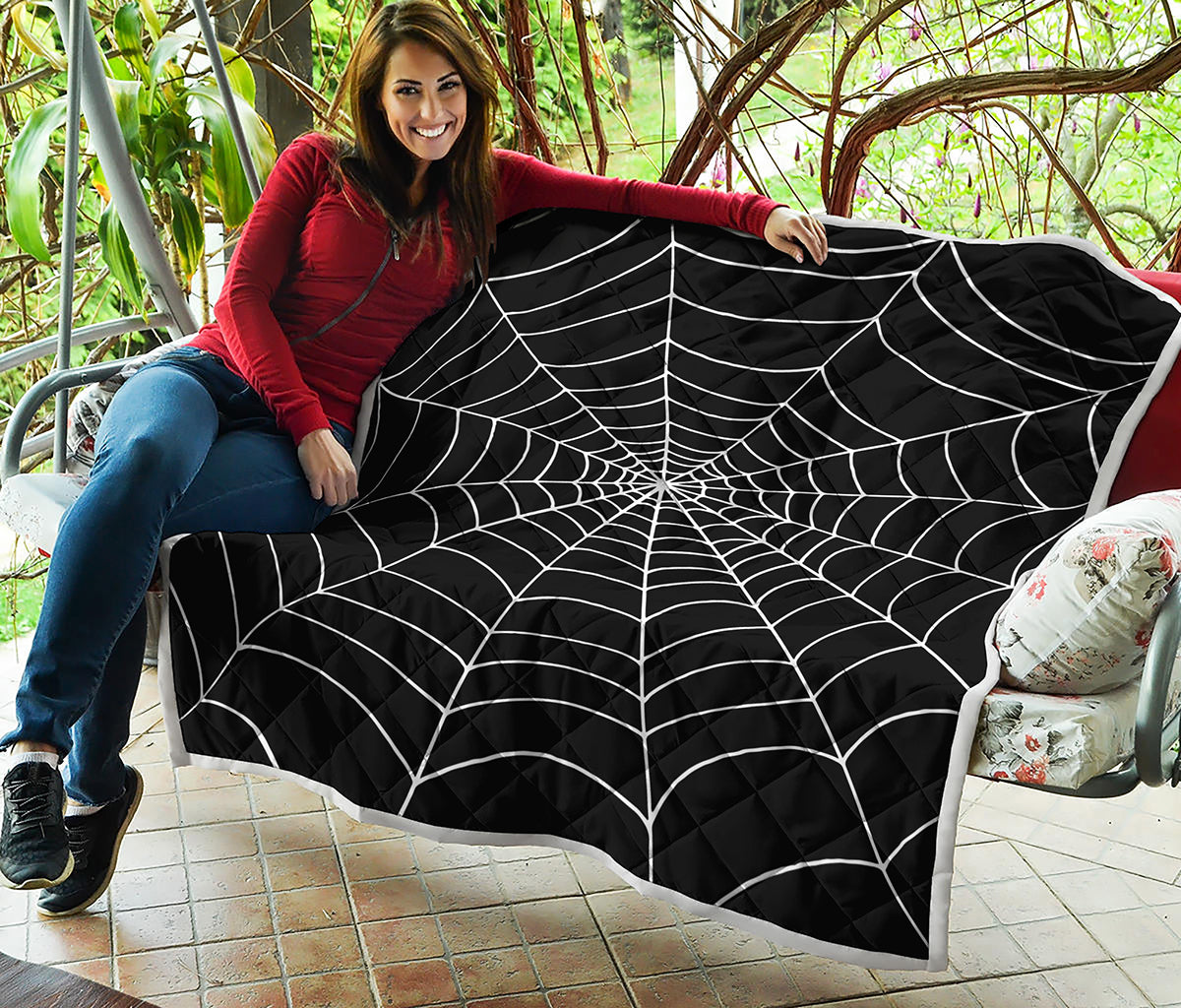 Black And White Cobweb Print Quilt