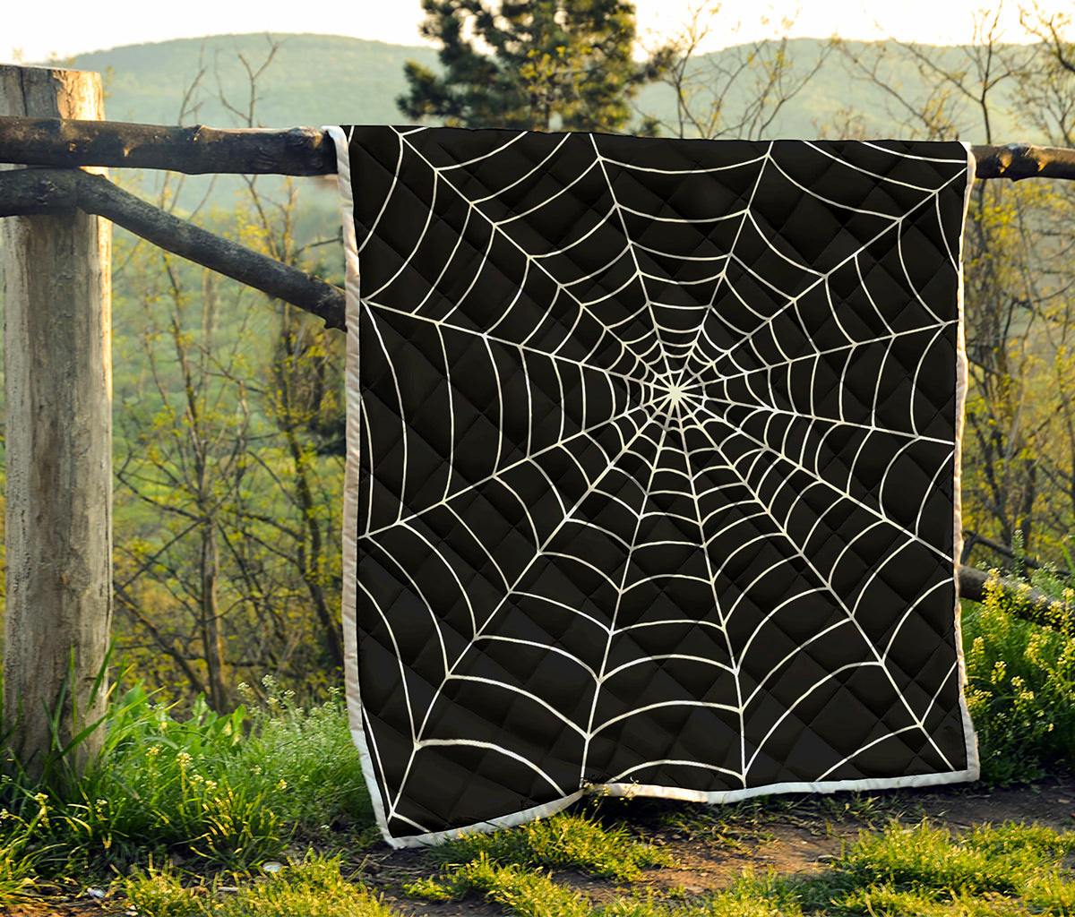 Black And White Cobweb Print Quilt