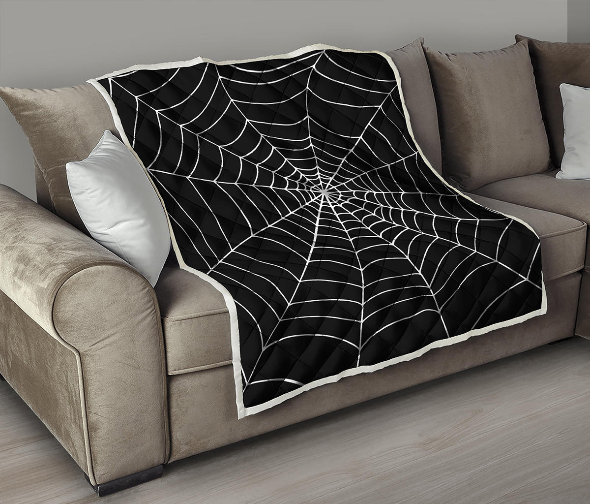 Black And White Cobweb Print Quilt