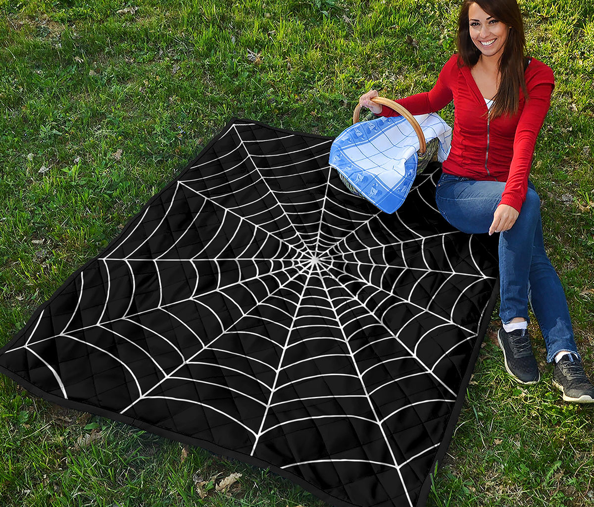 Black And White Cobweb Print Quilt