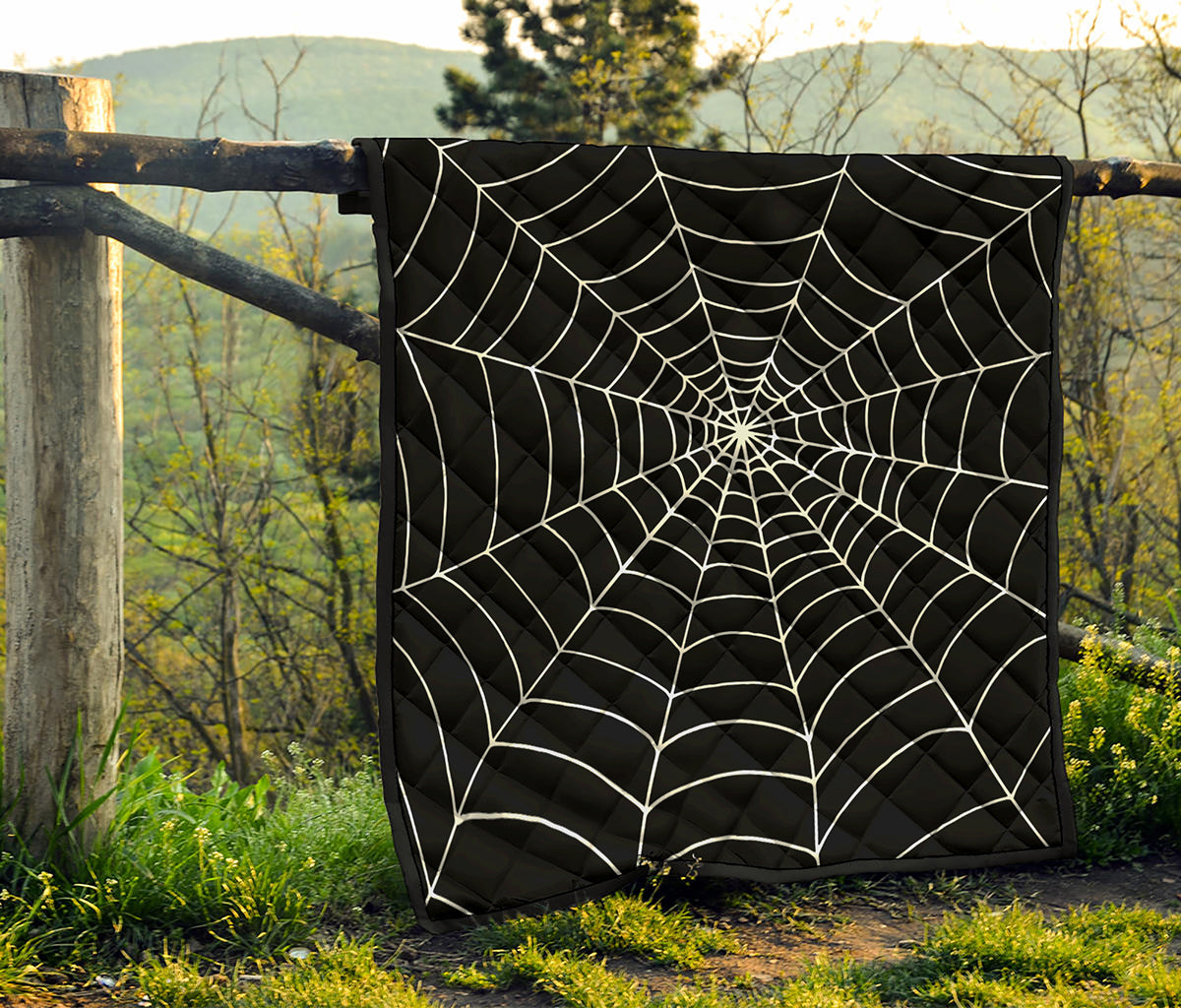 Black And White Cobweb Print Quilt
