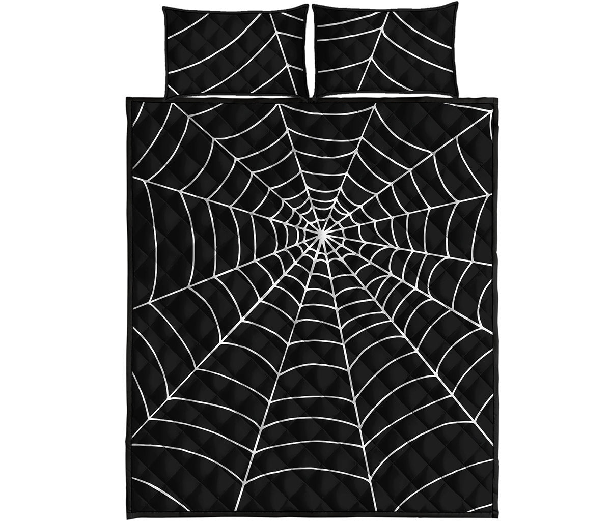 Black And White Cobweb Print Quilt Bed Set