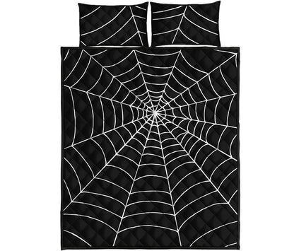 Black And White Cobweb Print Quilt Bed Set