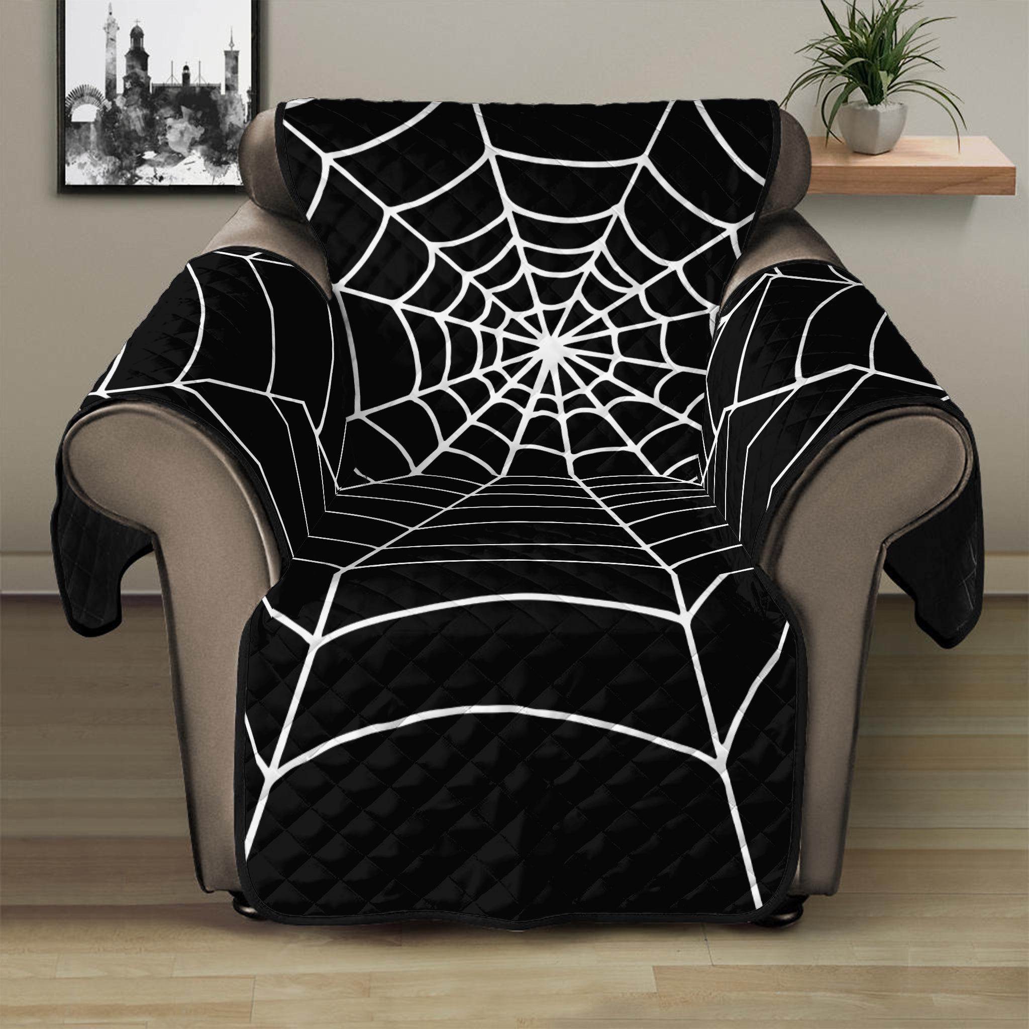 Black And White Cobweb Print Recliner Protector