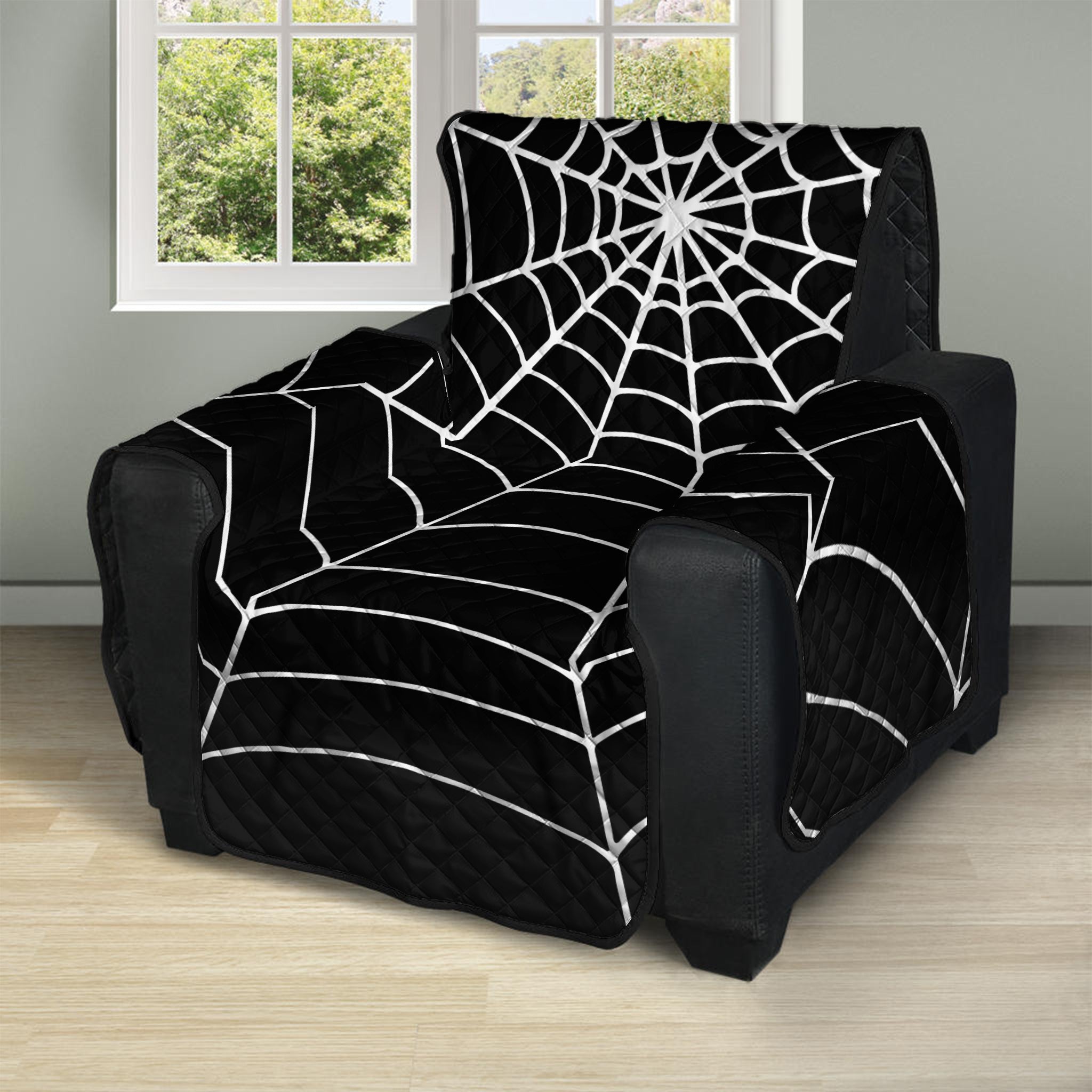 Black And White Cobweb Print Recliner Protector