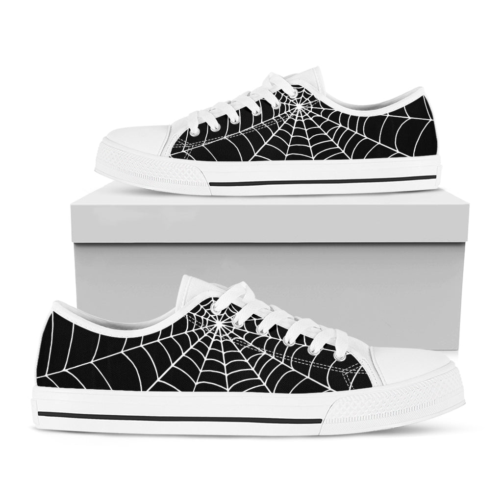 Black And White Cobweb Print White Low Top Shoes