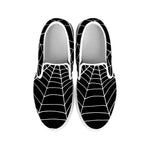 Black And White Cobweb Print White Slip On Shoes