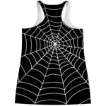 Black And White Cobweb Print Women's Racerback Tank Top