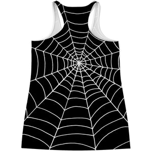 Black And White Cobweb Print Women's Racerback Tank Top