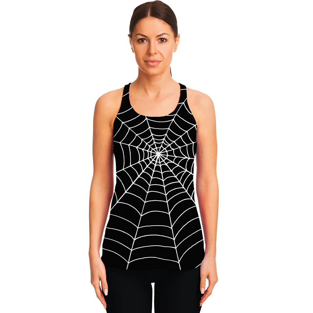 Black And White Cobweb Print Women's Racerback Tank Top