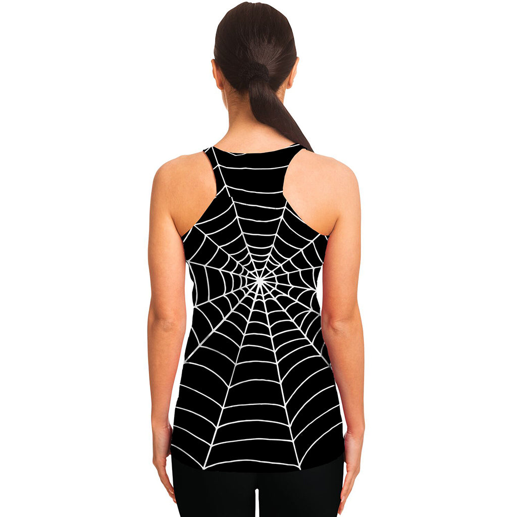 Black And White Cobweb Print Women's Racerback Tank Top