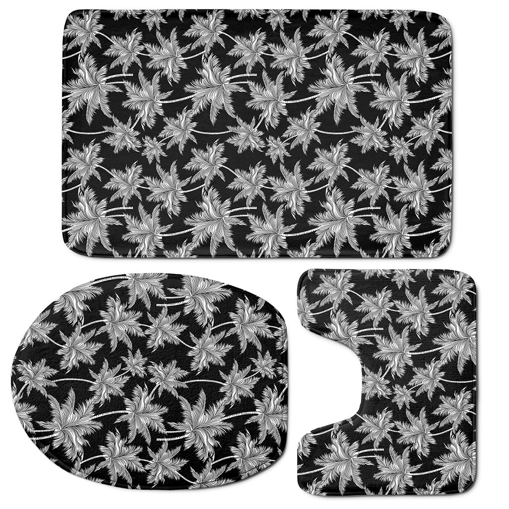 Black And White Coconut Tree Print 3 Piece Bath Mat Set