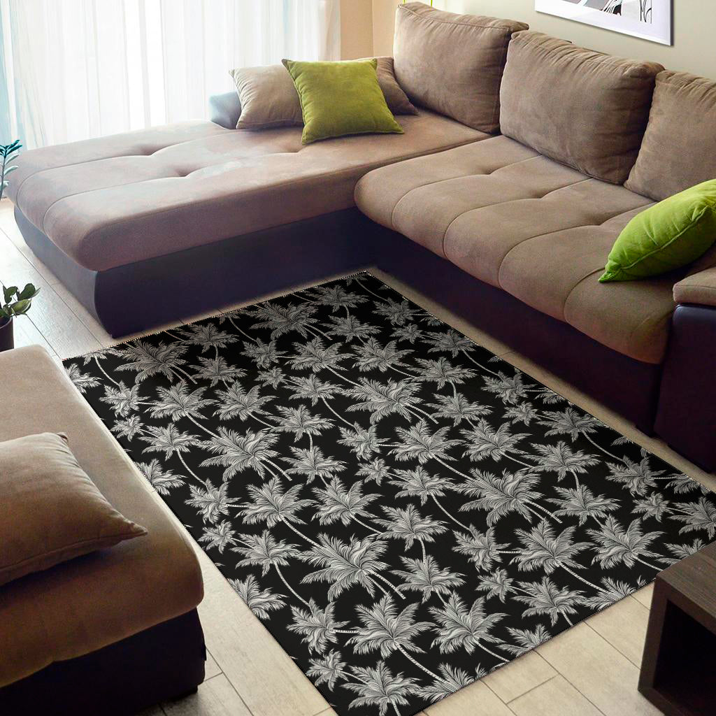 Black And White Coconut Tree Print Area Rug