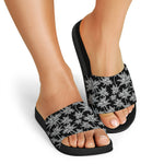 Black And White Coconut Tree Print Black Slide Sandals