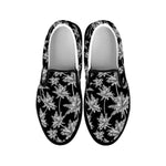 Black And White Coconut Tree Print Black Slip On Shoes