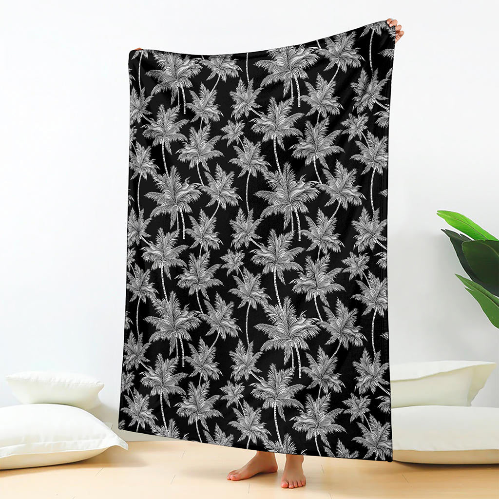 Black And White Coconut Tree Print Blanket