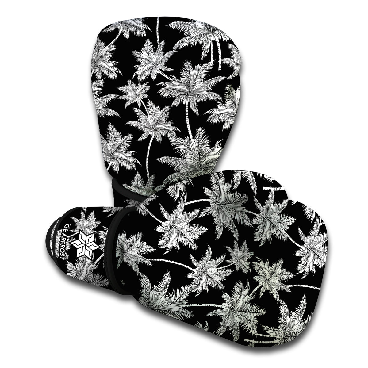 Black And White Coconut Tree Print Boxing Gloves