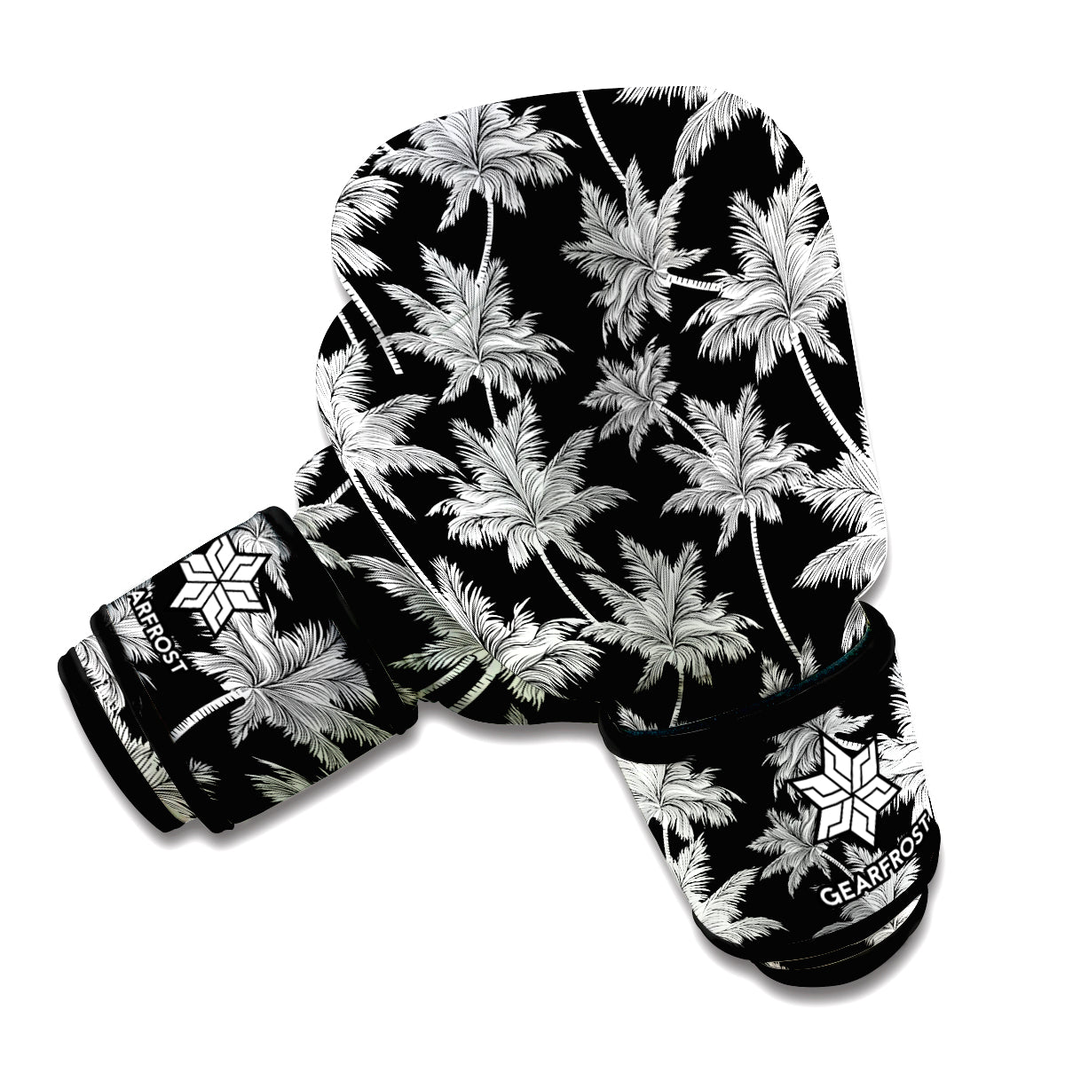 Black And White Coconut Tree Print Boxing Gloves