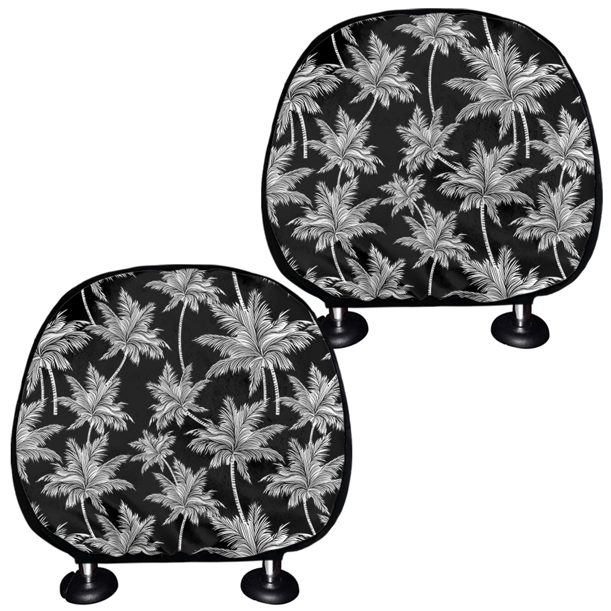 Black And White Coconut Tree Print Car Headrest Covers