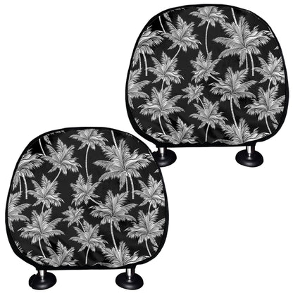 Black And White Coconut Tree Print Car Headrest Covers