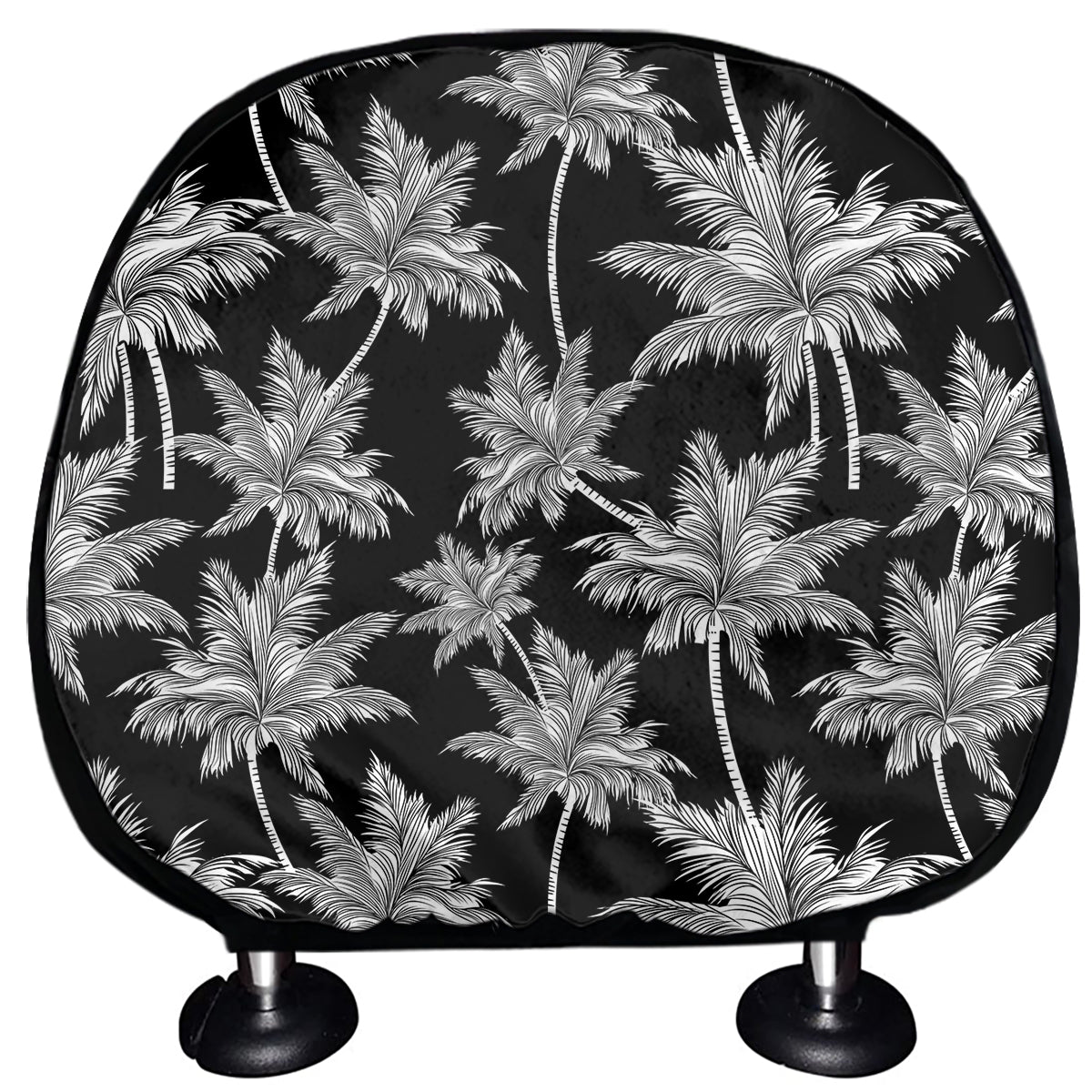 Black And White Coconut Tree Print Car Headrest Covers