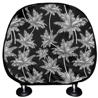 Black And White Coconut Tree Print Car Headrest Covers