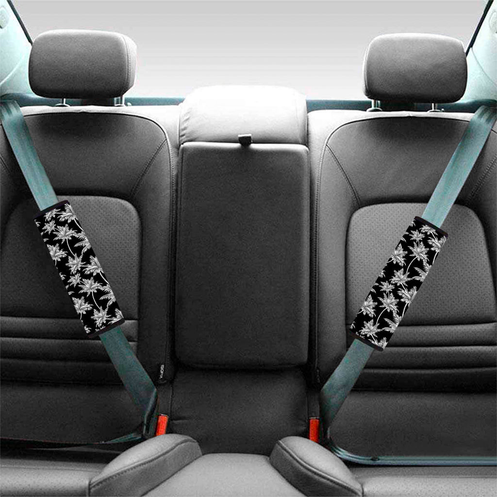 Black And White Coconut Tree Print Car Seat Belt Covers