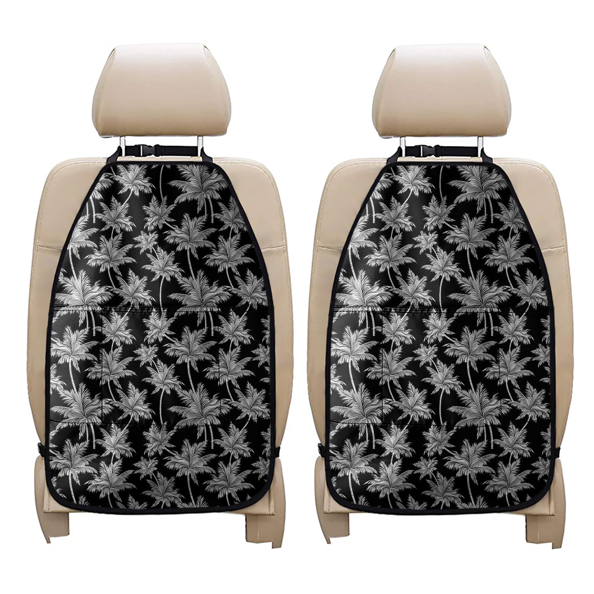 Black And White Coconut Tree Print Car Seat Organizers