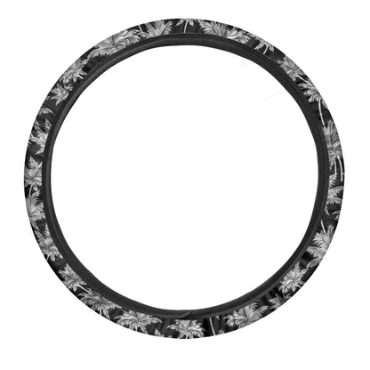 Black And White Coconut Tree Print Car Steering Wheel Cover