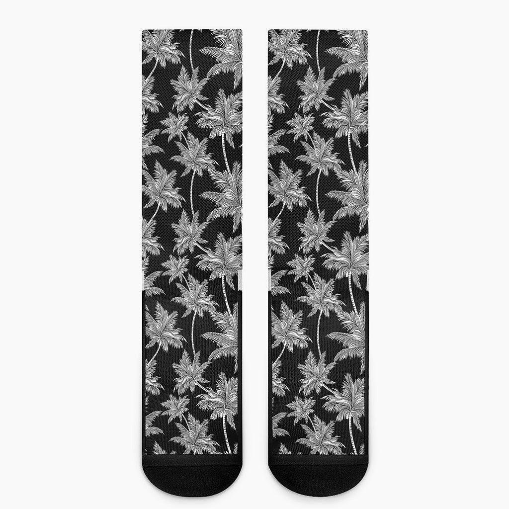 Black And White Coconut Tree Print Crew Socks