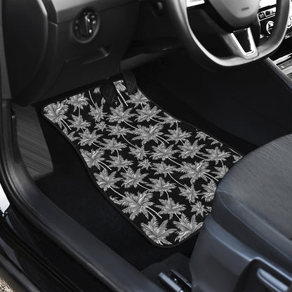 Black And White Coconut Tree Print Front and Back Car Floor Mats