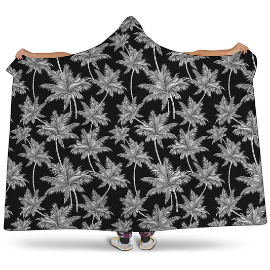 Black And White Coconut Tree Print Hooded Blanket