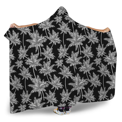 Black And White Coconut Tree Print Hooded Blanket