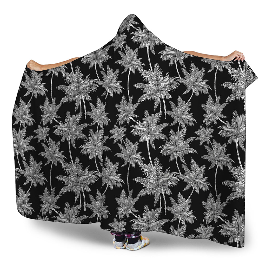 Black And White Coconut Tree Print Hooded Blanket