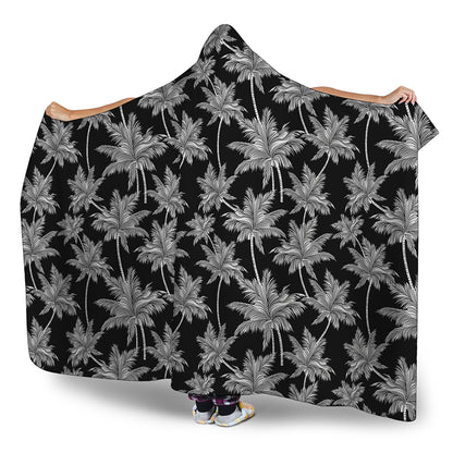 Black And White Coconut Tree Print Hooded Blanket