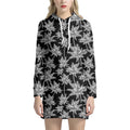 Black And White Coconut Tree Print Pullover Hoodie Dress