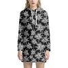 Black And White Coconut Tree Print Hoodie Dress