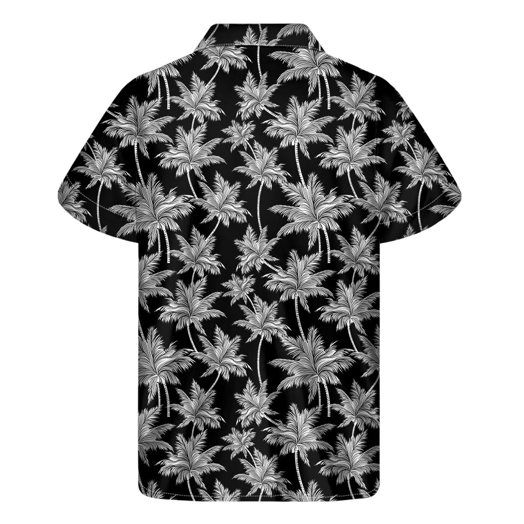 Black And White Coconut Tree Print Men's Short Sleeve Shirt