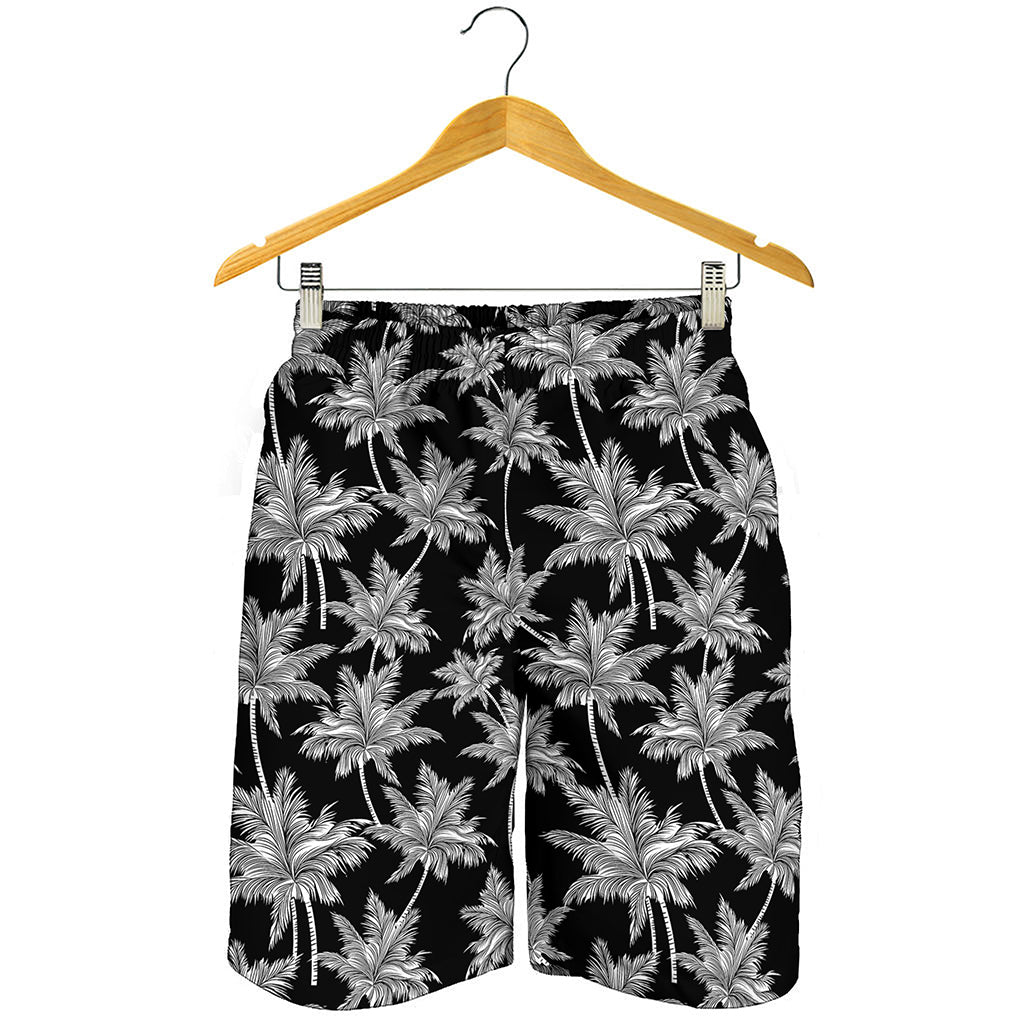 Black And White Coconut Tree Print Men's Shorts