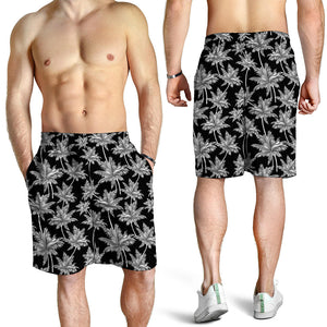 Black And White Coconut Tree Print Men's Shorts